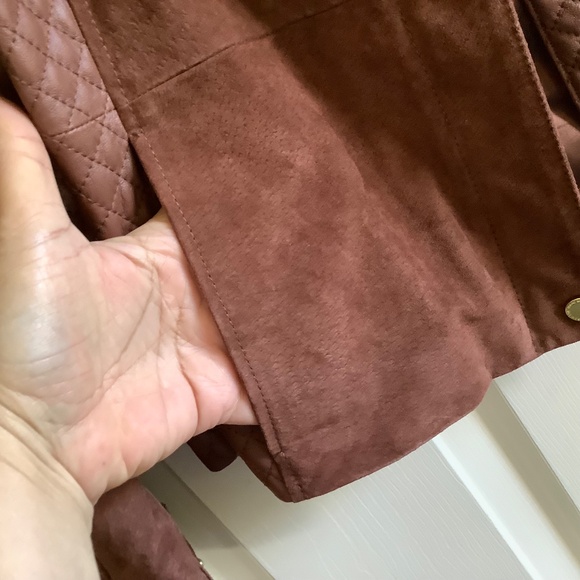 Isaac Mizrahi Suede & Lamb LeatherJacket w/ Quilted Details Saddle Brown SZ 14 - Picture 8 of 16